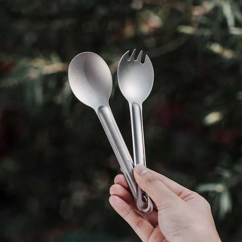 Titanium Spoon Spork Camping Tableware Lightweight Outdoor Travel Flatware Backpacking Hiking Portable Utensils for Kitchen Ti1036T