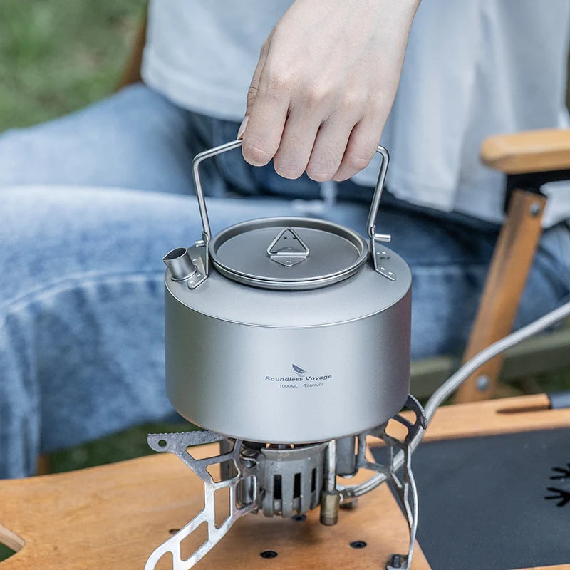 Boundless Voyage 1L Titanium Kettle Ultralight Camping Tea Coffee Pot for Campfire & Stove Backpacking Hiking Outdoor Travel Ti3099D