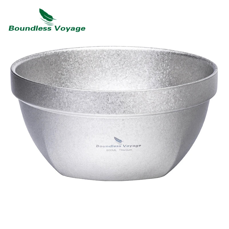 Boundless Voyage 500ml / 800ml Double Walled Titanium Bowl Food Rice Soup Bowl Ultralight Tableware Outdoor Camping Metal Bowl
