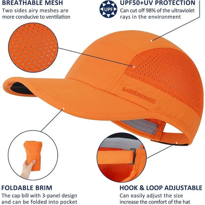 GADIEMKENSD Men Women Folding Climbing Peaked Cap Baseball Cap Outdoor Breathable Camping Hiking Quick Drying Trekking Sun Hat M38