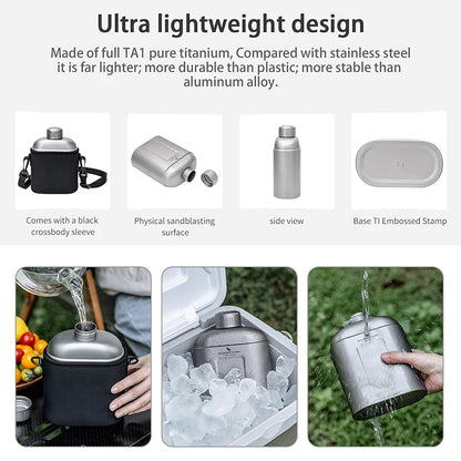 Boundless Voyage 1100ml Pure Titanium Canteen Leakproof Outdoor Water Bottle Ultralight Portable Camping Trekking Flask with Bag Ti3012D