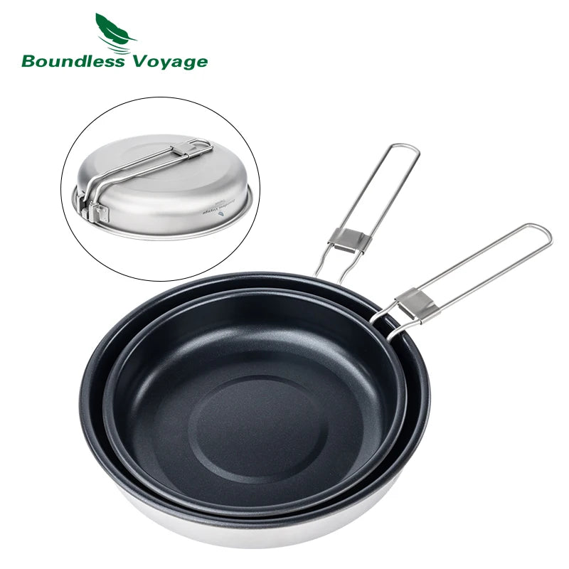 Boundless Voyage Titanium Non-stick Frying Pan 18.8cm / 22cm Outdoor Camping Skillet with Folding Handle Lightweight Cookware Ti2069C