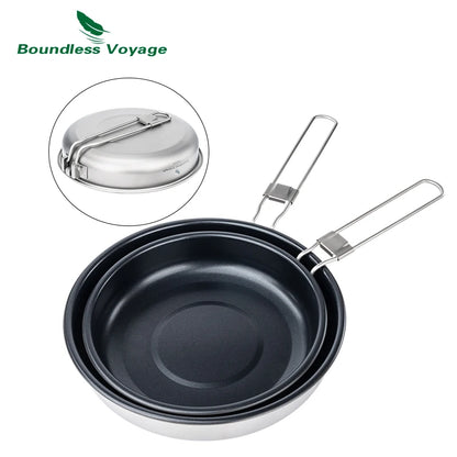 Boundless Voyage Titanium Non-stick Frying Pan 18.8cm / 22cm Outdoor Camping Skillet with Folding Handle Lightweight Cookware Ti2069C