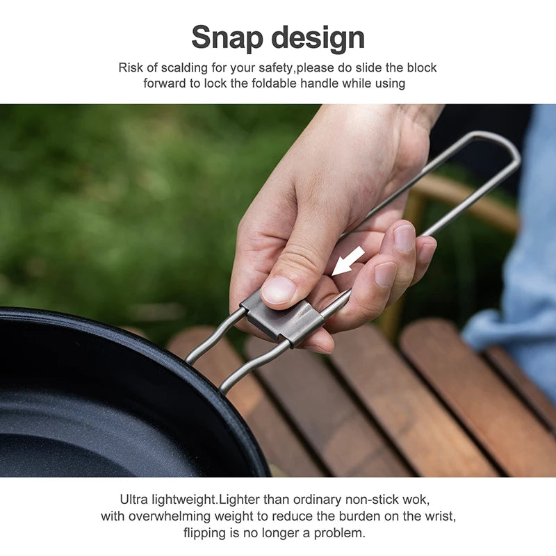 Boundless Voyage Titanium Non-stick Frying Pan 18.8cm / 22cm Outdoor Camping Skillet with Folding Handle Lightweight Cookware Ti2069C