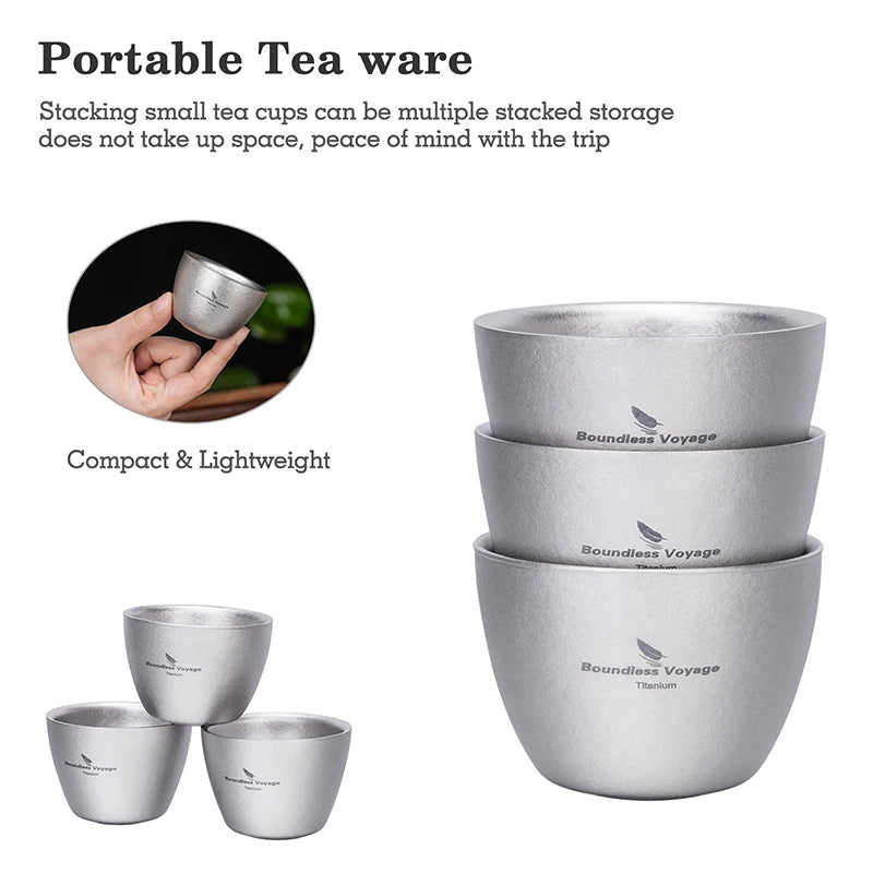 Boundless Voyage 40ml Titanium Tea Cups Mini Double-walled Sake Cup Wine Mug Outdoor Camping Tableware Durable Drinkware Ti3089D