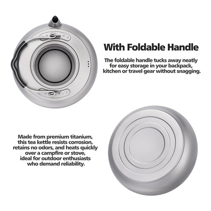 Boundless Voyage 600ml Titanium Camping Kettle Lightweight Compact Tea Pot with Built-in Filter for Outdoor Backpacking Hiking Ti3105D