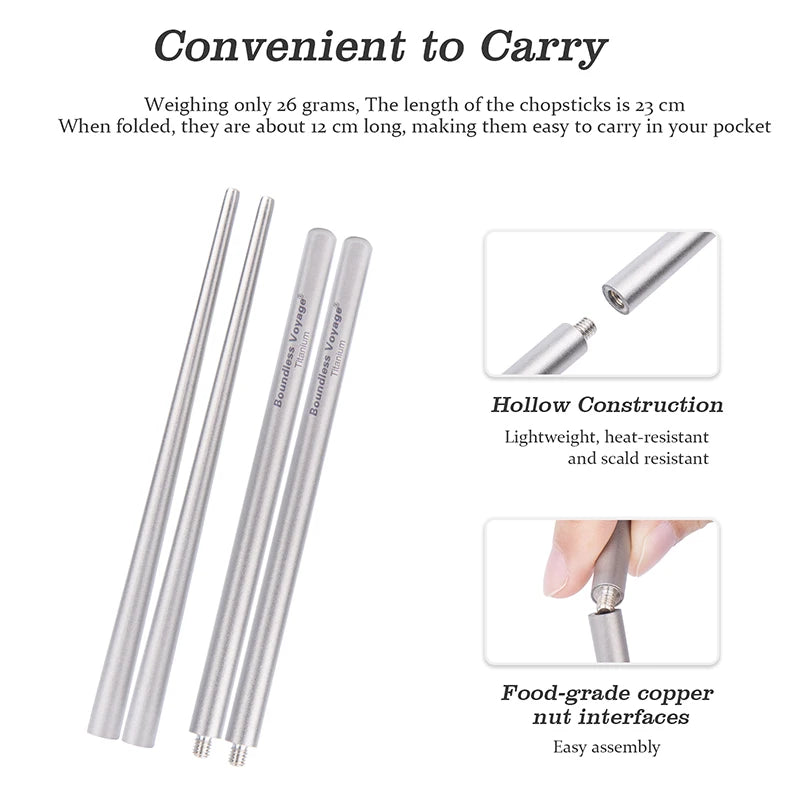 Boundless Voyage Folding Titanium Chopsticks Outdoor Camping Portable Cutlery Travel Picnic Pocket Tableware Metal Utensils Ti1007T