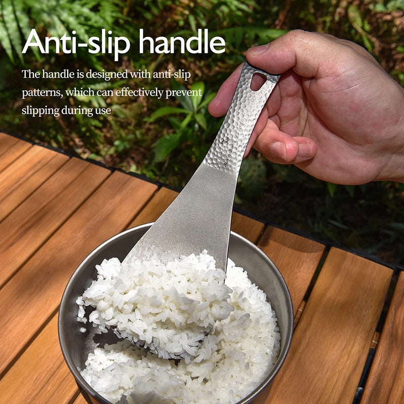 Boundless Voyage Titanium Rice Spatula, Hammered Handle 3mm Thick Kitchen Spoon Non-Toxic Metal Rice Paddle Cooking Utensil Ti1079T