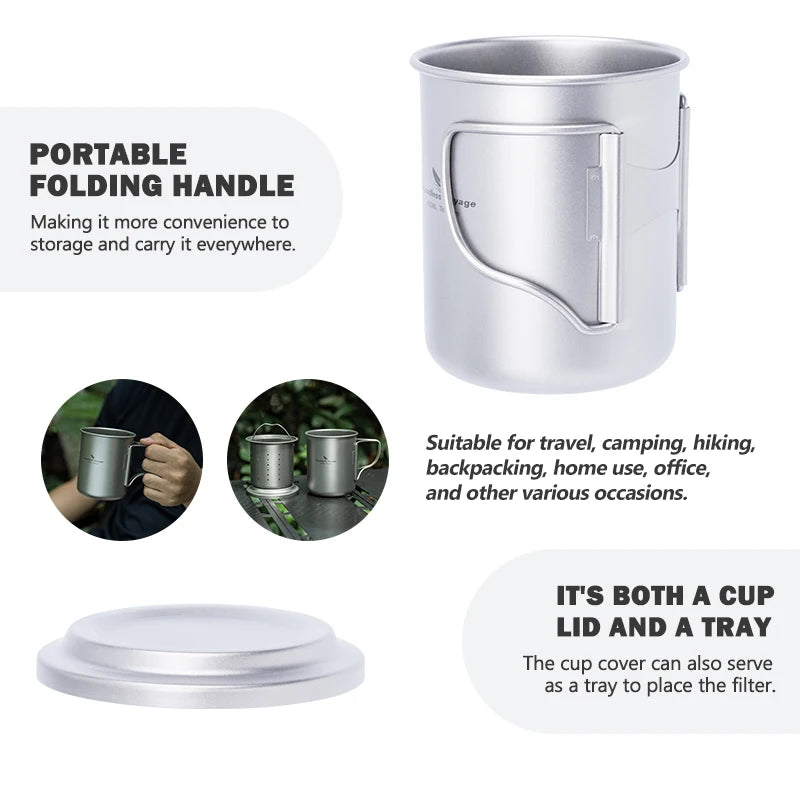 Boundless Voyage 450ml Titanium Cup with Filter Outdoor Camping Tea Coffee Mug Portable Lightweight Tea Maker Travel Drinkware Ti3056D