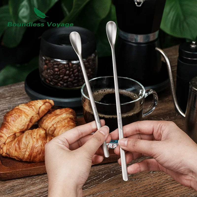 Boundless Voyage Titanium Coffee Spoon Long Handle Tea Spoon Bar Spoon Cocktail Mixing Stirrers for Drink Durable Cutlery Ti1034T / Ti1035T