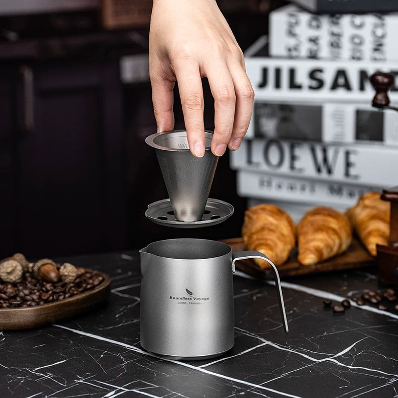 Boundless Voyage Titanium Portable Pour-over Coffee Set 300ml Coffee Mug with Detachable Dripper Outdoor Camping Coffee Maker Ti6007P