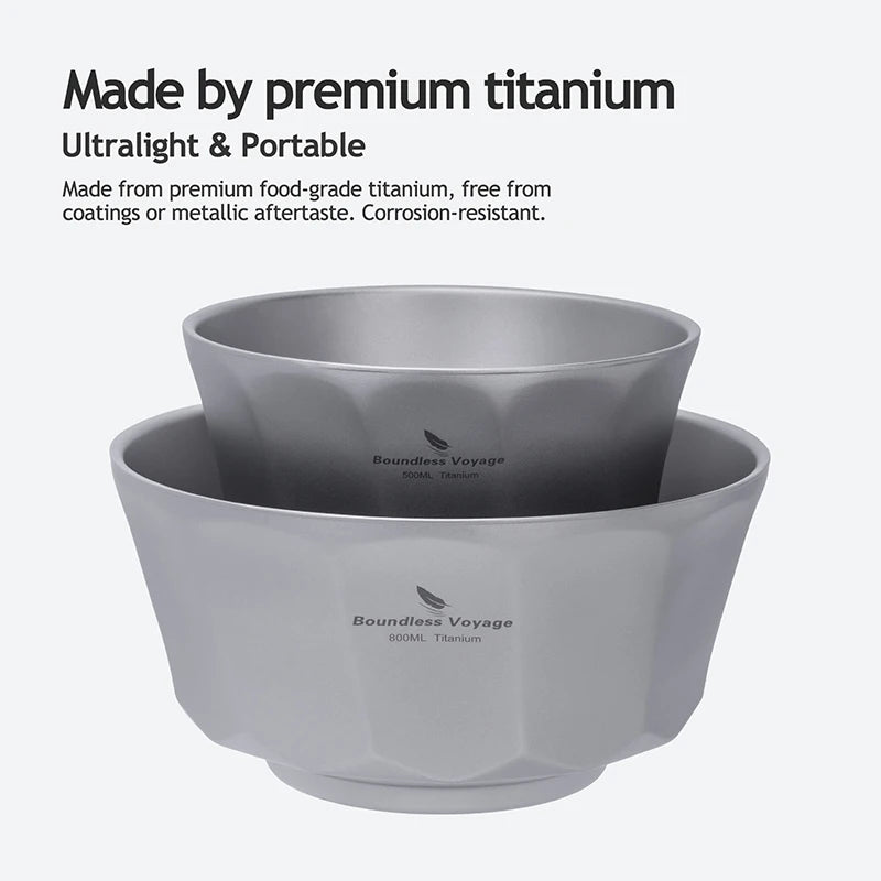 Boundless Voyage 500ml/800ml Double Walled Titanium Bowls Camping Bowl Lightweight Druable Hiking Utensil for Outdoor Dining Ti1174T