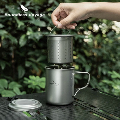 Boundless Voyage 450ml Titanium Cup with Filter Outdoor Camping Tea Coffee Mug Portable Lightweight Tea Maker Travel Drinkware Ti3056D