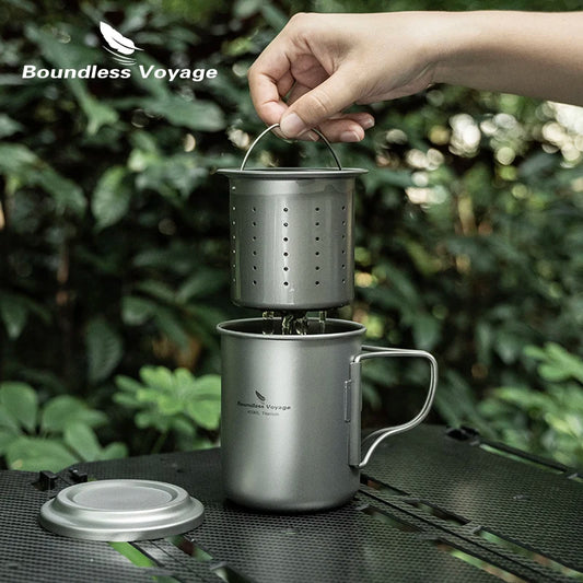 Boundless Voyage 450ml Titanium Cup with Filter Outdoor Camping Tea Coffee Mug Portable Lightweight Tea Maker Travel Drinkware Ti3056D