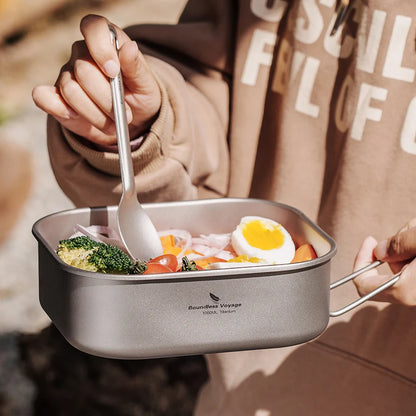 Boundless Voyage Titanium Mess Tin – 1000ml, Single-Layer, Foldable Handles, Stove-Safe Ti2084C