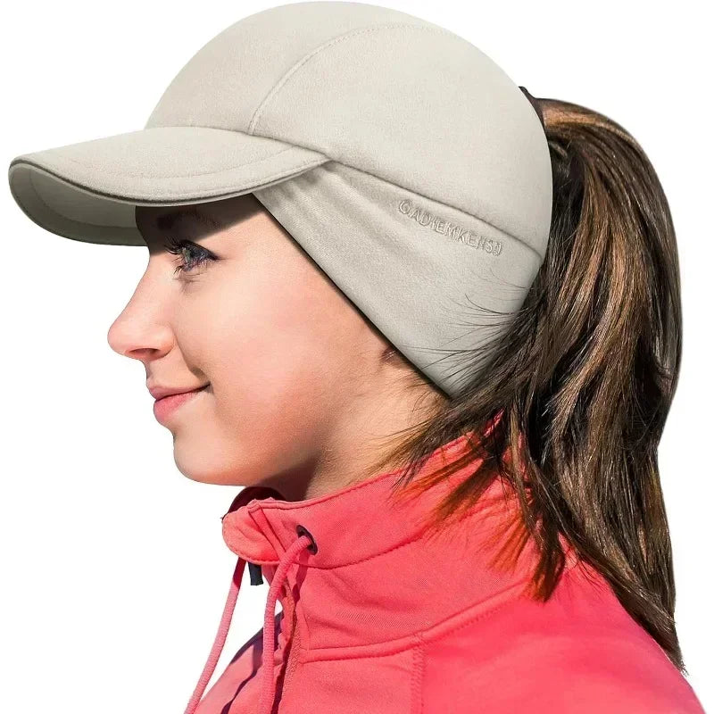 GADIEMKENSD Women's Winter Fleece Ponytail Hat Reflective Baseball Cap with Drop down Ear Warmers Golf Sports Cap M24
