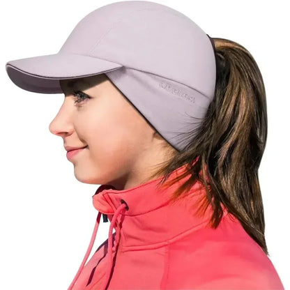GADIEMKENSD Women's Winter Fleece Ponytail Hat Reflective Baseball Cap with Drop down Ear Warmers Golf Sports Cap M24