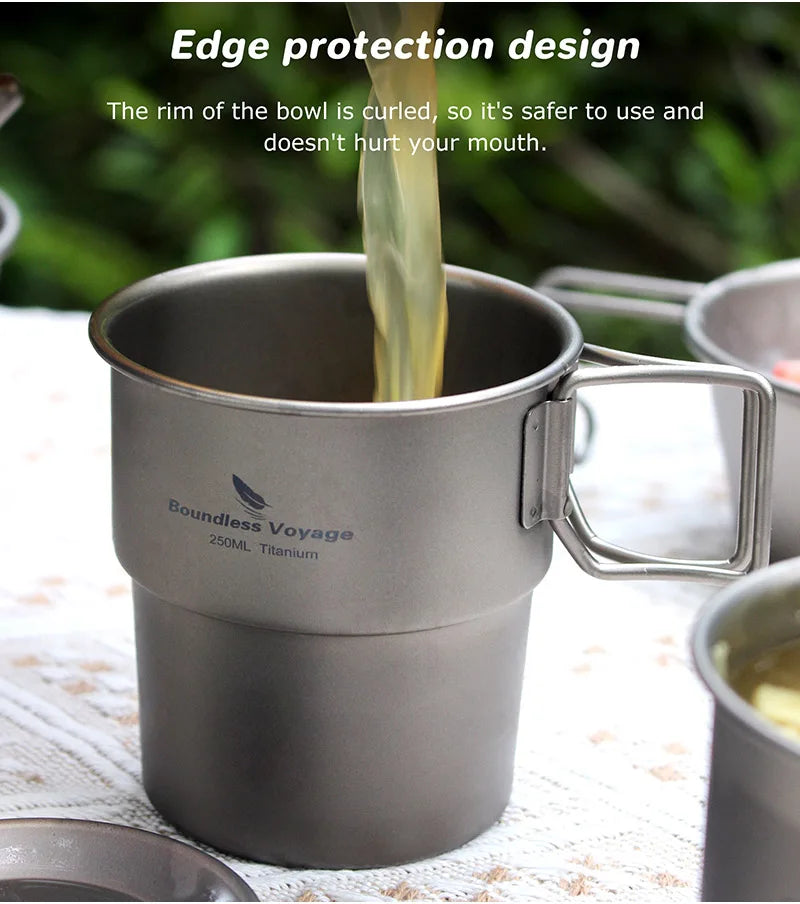 Boundless Voyage 250ml Titanium Camping Mug with Lid & Foldable Handle Ti3050D / Ti3051D