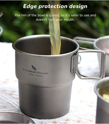 Boundless Voyage 250ml Titanium Camping Mug with Lid & Foldable Handle Ti3050D / Ti3051D