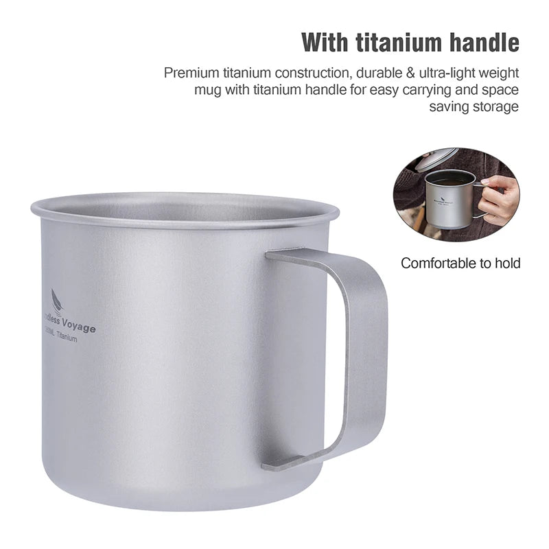 Boundless Voyage 360ml Titanium Camping Mug with Lid Lightweight Travel Coffee Tea Cup Portable Durable Single layer Dinking Mug Ti3023D