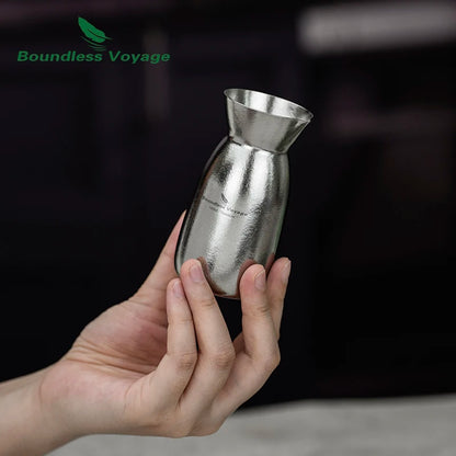 Boundless Voyage Titanium Sake Set 150ml Lightweight Carafe & 2 Cups for Sake, Soju, Wine | Portable Drinkware Gift Ti3266D