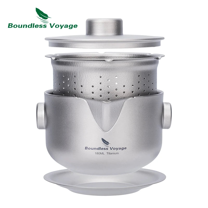 Boundless Voyage Titanium Gaiwan Teapot Cups Double-Layer Tea Maker with Lid & Filter Ultralight Kungfu Tea Set Stackable Mugs Ti3137D