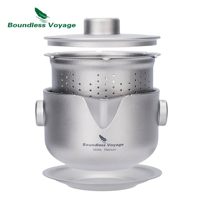 Boundless Voyage Titanium Gaiwan Teapot Cups Double-Layer Tea Maker with Lid & Filter Ultralight Kungfu Tea Set Stackable Mugs Ti3137D