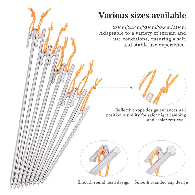 Titanium Alloy Tent Pegs Heavy Duty Nails Camping Stakes Hard Ground Pins 20cm 24cm 30cm 35cm 40cm