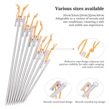 Titanium Alloy Tent Pegs Heavy Duty Nails Camping Stakes Hard Ground Pins 20cm 24cm 30cm 35cm 40cm