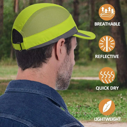 Men Women Running Cap Reflective Breathable Quick Dry Sports Hat Unisex Outdoor Cycling Hiking Adjustable GADIEMKENSD