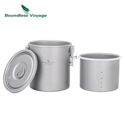 Boundless Voyage Titanium Cook Set – 1.4L Outer Pot + 0.9L Inner Pot, Steamer, Foldable Handles Ti2093C