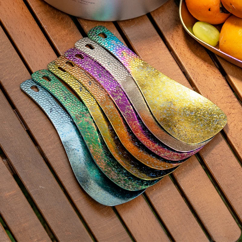 Boundless Voyage Titanium Rice Spatula, Hammered Handle 3mm Thick Kitchen Spoon Non-Toxic Metal Rice Paddle Cooking Utensil Ti1079T