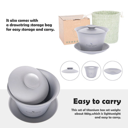 Boundless Voyage Complete Titanium Kungfu Tea Set (200ml Gaiwan + 3 Cups) Ti3124D