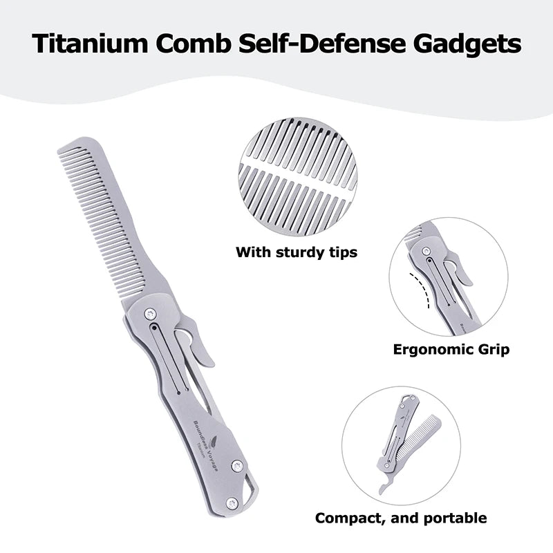 Boundless Voyage Titanium Folding Comb – Dual-Purpose Grooming & Self-Defense Tool Ti9011O