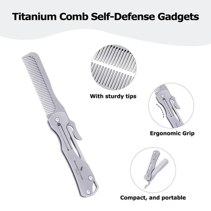 Boundless Voyage Titanium Folding Comb – Dual-Purpose Grooming & Self-Defense Tool Ti9011O