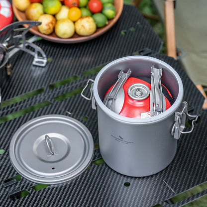 Boundless Voyage Titanium Cook Set – 1.4L Outer Pot + 0.9L Inner Pot, Steamer, Foldable Handles Ti2093C