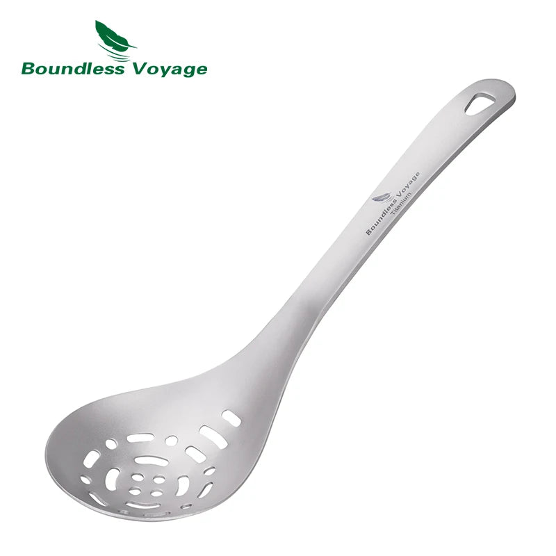 Boundless Voyage Titanium Slotted Spoon Ultralight Kitchen Strainer for Cooking, Noodles, Salad & Hot Pot Fried Food Colander Ti1038A