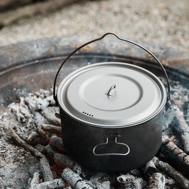 Boundless Voyage Titanium Pot Camping Cookware Hanging Soup Pot with Lid Outdoor Cooking Kit Lightweight Kitchen Ware Tableware Ti2045C