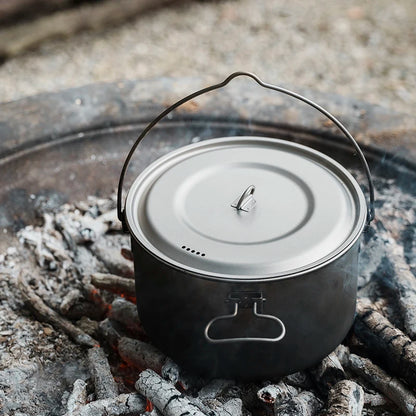 Boundless Voyage Titanium Pot Camping Cookware Hanging Soup Pot with Lid Outdoor Cooking Kit Lightweight Kitchen Ware Tableware Ti2045C