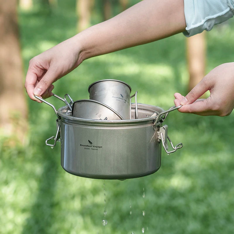 Boundless Voyage Camping Titanium Pot Ultralight Rice Soup Cooker Multifunctional Cooker Outdoor Portable Open Fire Cookware Ti2087C