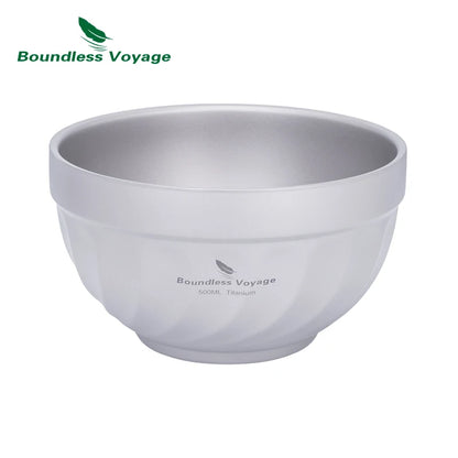 Boundless Voyage Titanium Double-Wall Bowl Set – 500ml + 800ml, Magnolia Embossed, Anti-Scald Ti1168T/Ti1169T