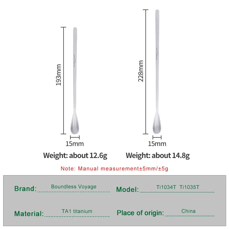 Boundless Voyage Titanium Coffee Spoon Long Handle Tea Spoon Bar Spoon Cocktail Mixing Stirrers for Drink Durable Cutlery Ti1034T / Ti1035T