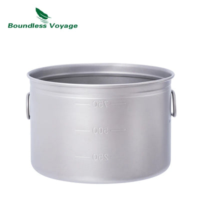 Boundless Voyage Ultralight Titanium Pot Pan Set Camping Cookware Outdoor Cup with Folding Handle Backpacking Travel Cooking Kit Ti2036C
