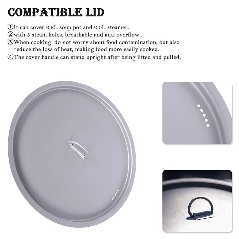 Boundless Voyage Titanium Steam Pot Compact Food Steamer Pan Camping Pot Outdoor Cookware Lightweight Portable Hiking Saucepan