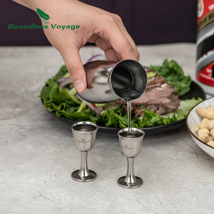 Boundless Voyage Titanium Sake Set 150ml Lightweight Carafe & 2 Cups for Sake, Soju, Wine | Portable Drinkware Gift Ti3266D