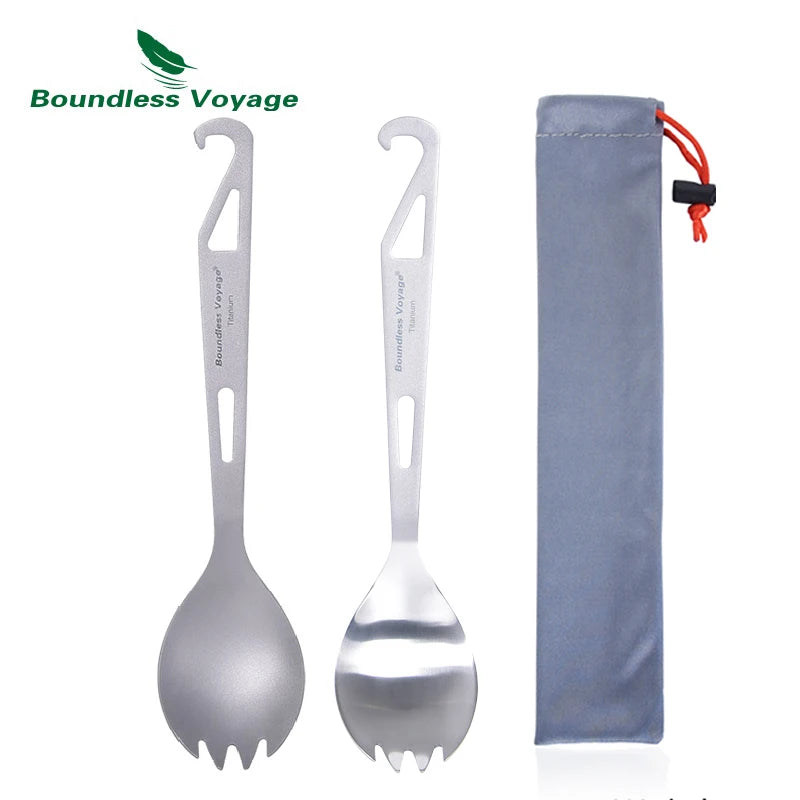 Boundless Voyage Titanium Spork Spoon with Bottle Opener 3 in 1 Outdoor Tableware Camping Cutlery Picnic Portable Flatware Ti1058T