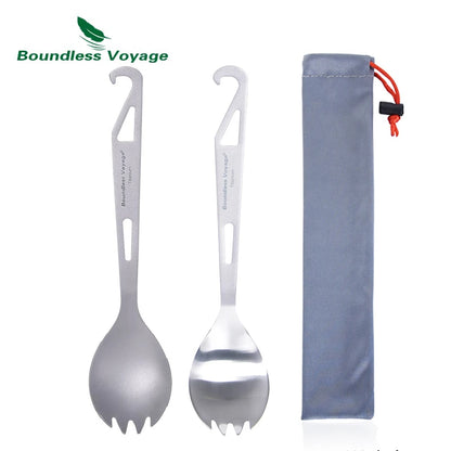 Boundless Voyage Titanium Spork Spoon with Bottle Opener 3 in 1 Outdoor Tableware Camping Cutlery Picnic Portable Flatware Ti1058T