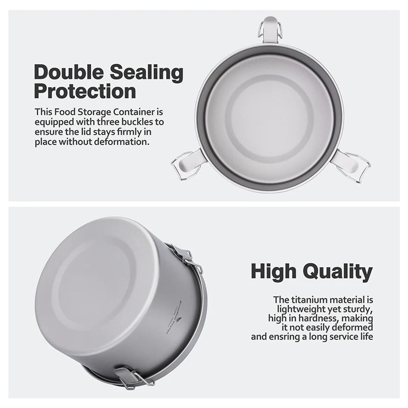 Boundless Voyage Titanium Lunch Box 900ml / 1.5L Leakproof Bento Box with Sealed & Vent Lid Portable Camping Food Container Ti2086C