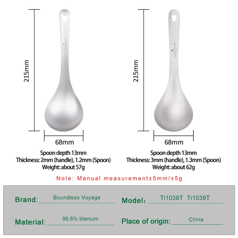 Boundless Voyage Titanium Spoon with Big Bowl Ladle for Soup Sauce Rice Kitchen Cooking Kit Outdoor Camping Home Tableware Ti1039T
