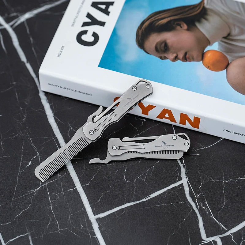 Boundless Voyage Titanium Folding Comb – Dual-Purpose Grooming & Self-Defense Tool Ti9011O